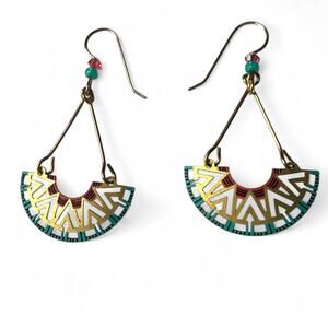 Adajio Geometric half circle earrings drop Western Native Cloisonne Dangle